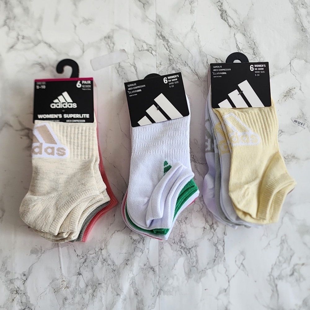 Adidas Superlite No Show Socks, Women's 18 Pair  Size 5-10,  new multi-color